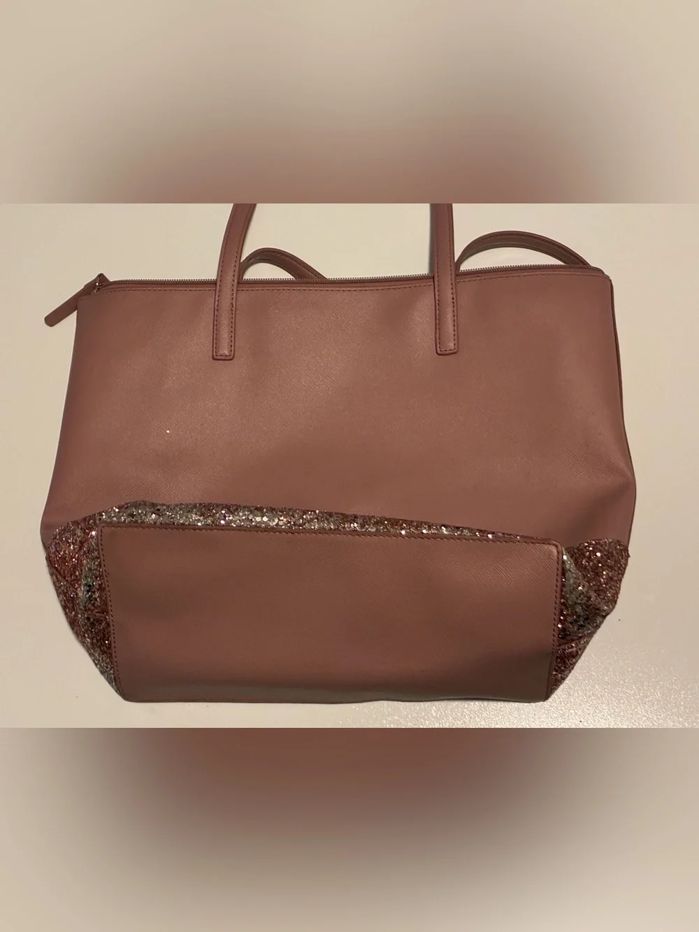 Kate Spade New York Greta Court Glitter Penny Tote Purse - Rose Gold/Pink
